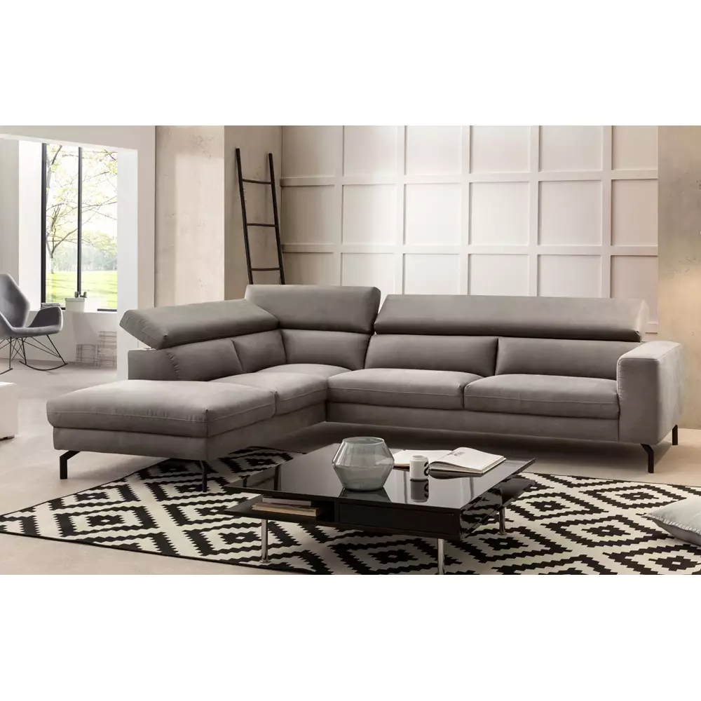 Lomadox Ecksofa mit verstellbaren Kopfteilen, Vintageoptik schlamm CASSINO-155 Sonderangebot der Fabrik