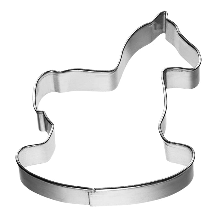Rbv Birkmann AUSSTECHFORM SCHAUKELPFERD WEIßBLECH MIT BRILLANTEM GLANZ | HANDGELÖTET | 7 CM