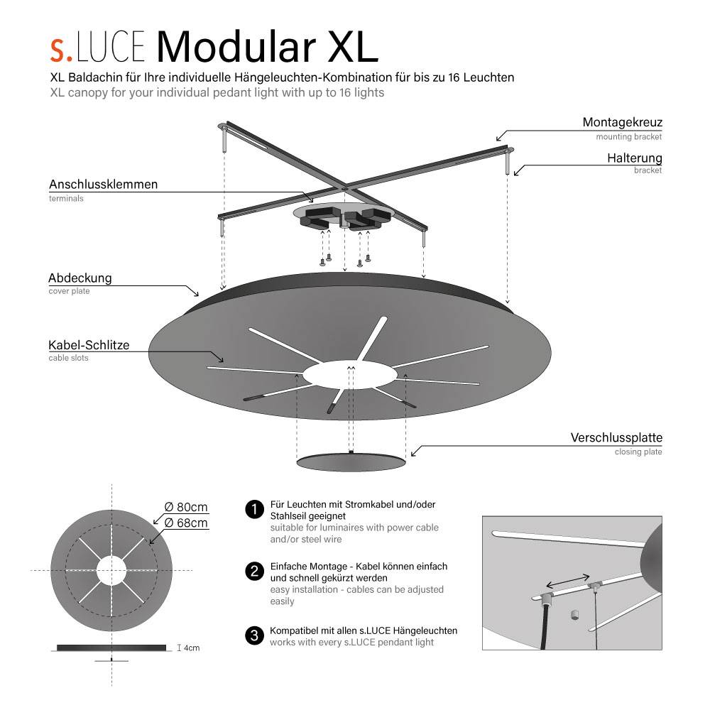 S.Luce s.luce Modular 80 XL Mehrfach Hängeleuchten-Baldachin Blitzverkäufe