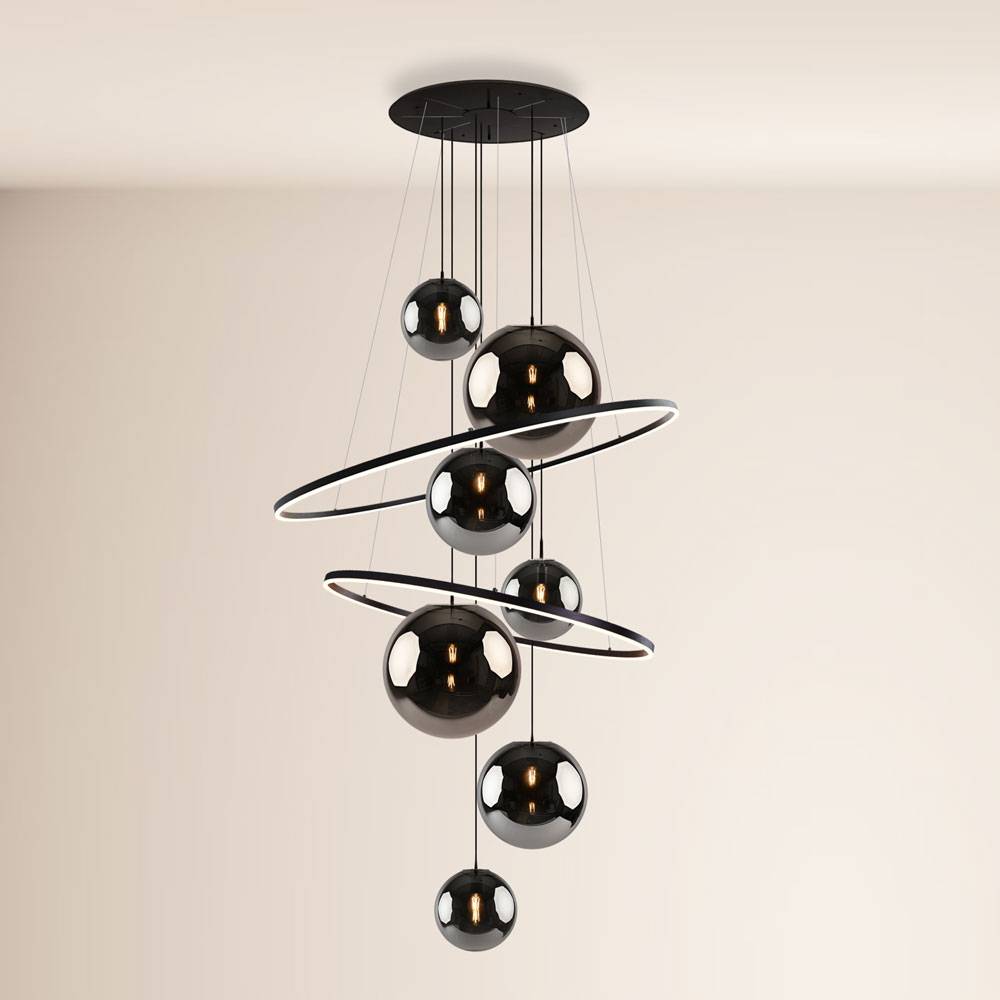 S.Luce s.luce Galaxy XXL LED Galerielampe Ringleuchte mit Glaskugeln Black Friday Preise
