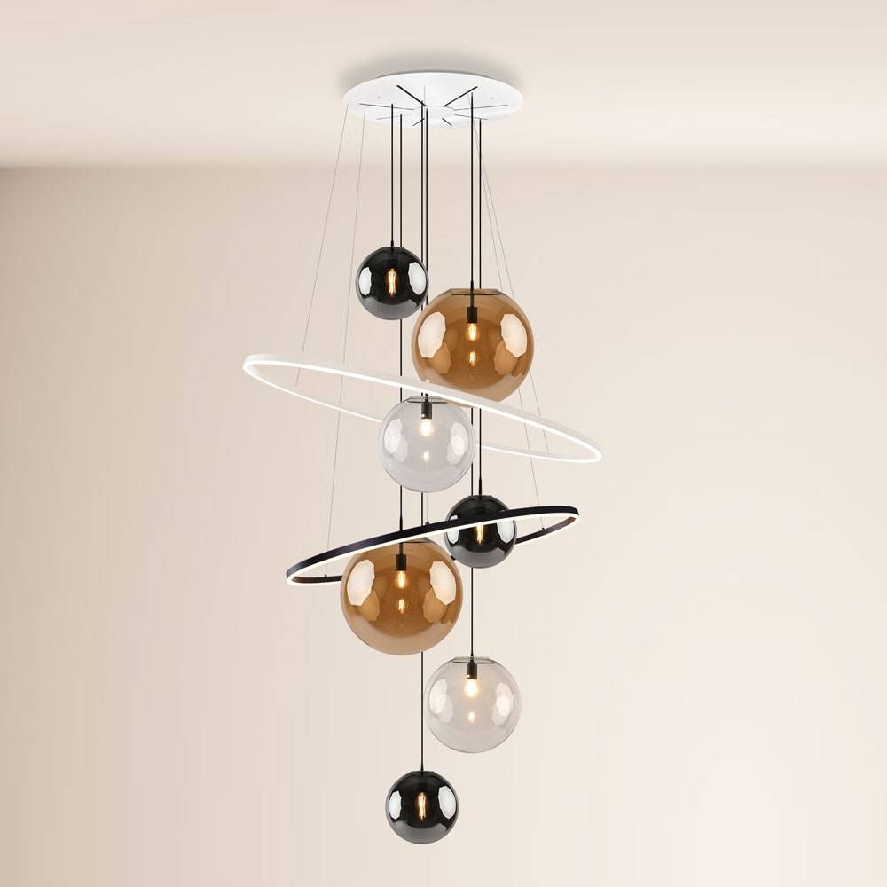 S.Luce s.luce Galaxy XXL LED Galerielampe Ringleuchte mit Glaskugeln Black Friday Preise