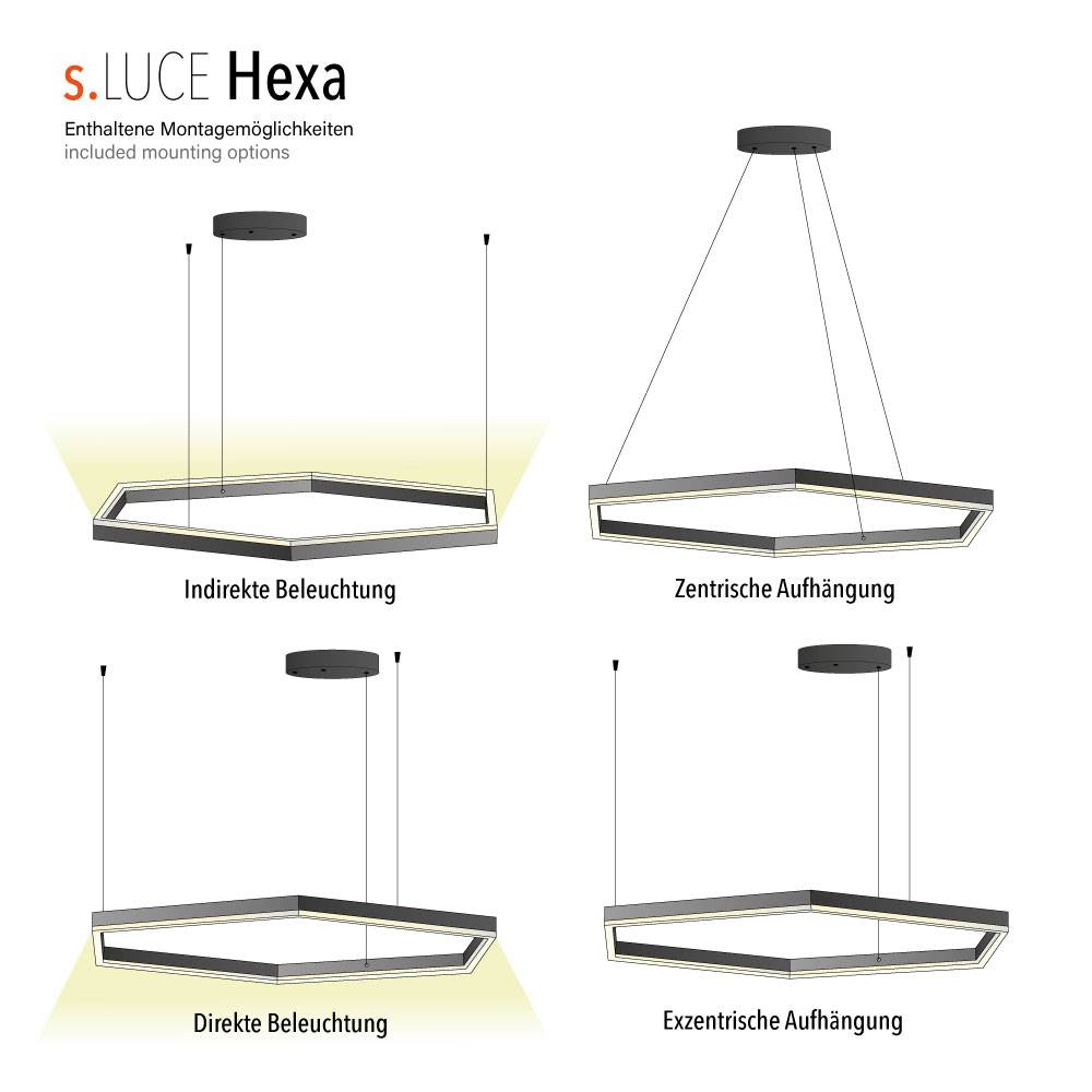 S.Luce s.luce Hexa eckige LED-Pendelleuchte Esstisch Direkt oder Indirekt Super Sparpreis