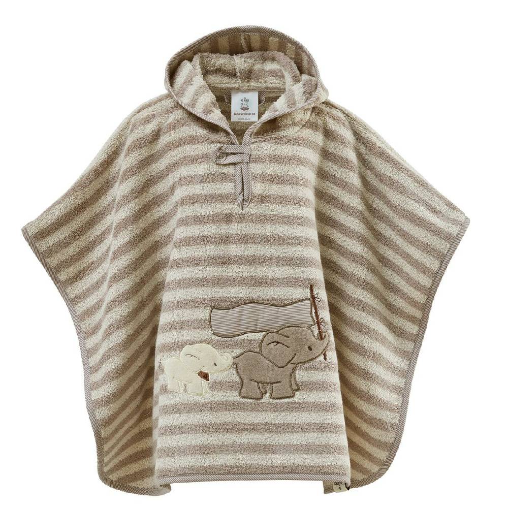 Sei Design Frottee Bade-Poncho mit Kapuze | 100% BIO Baumwolle | organic Kapuzenbadetuch | 3+ Monate bis 3 Jahre Streifen