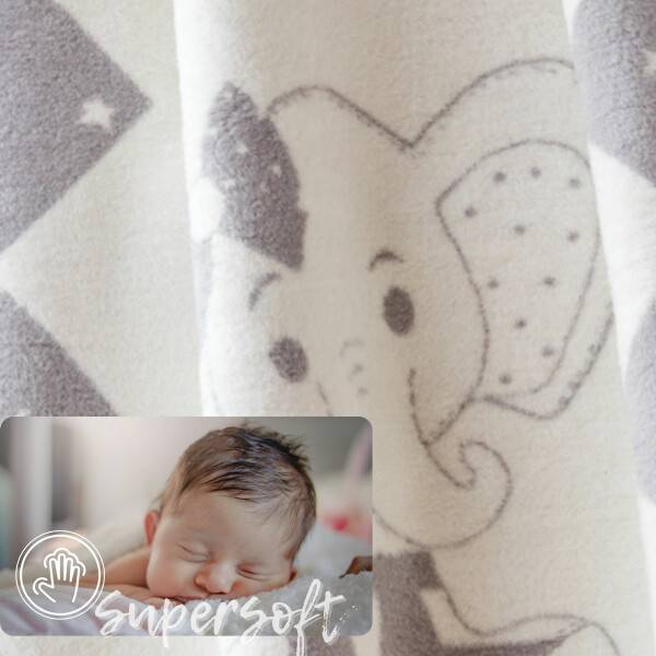 Sei Design Babydecke Kuscheldecke 90 x120 Baumwollmischung, niedliches Babydesign Elefant Nur für heute