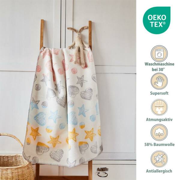 Sei Design Babydecke Kuscheldecke 90 x120 Baumwollmischung, niedliches Babydesign Herzchen Sonderangebot der Fabrik