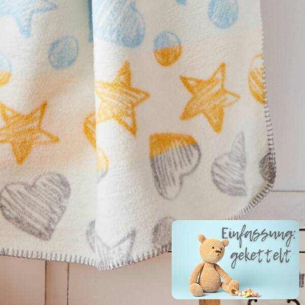 Sei Design Babydecke Kuscheldecke 90 x120 Baumwollmischung, niedliches Babydesign Herzchen Sonderangebot der Fabrik