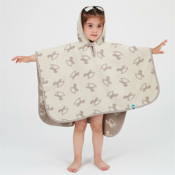 Sei Design Frottee Bade-Poncho mit Kapuze | 100% BIO Baumwolle | organic Kapuzenbadetuch | 3+ Monate bis 3 Jahre Schauckelpferd Nur noch ein Tag übrig