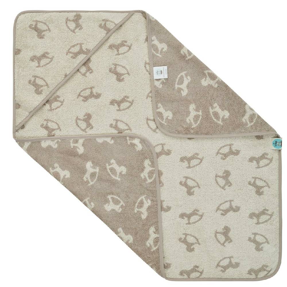Sei Design Frottee Kapuzentuch | 100% BIO Baumwolle | 0+ bis 5 Jahre | Kapuzenhandtuch 80x80 Schauckelpferd Taupe