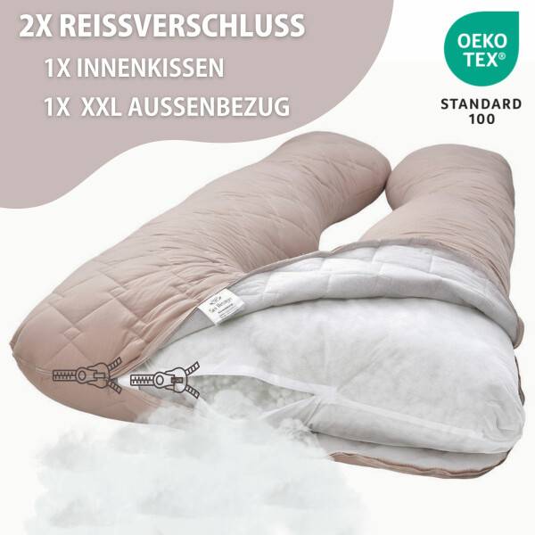 Sei Design Bodypillow | Bezug gepolstert und gesteppt mit Reißverschluss waschbar 140 x 75 x 20 cm beige 2025