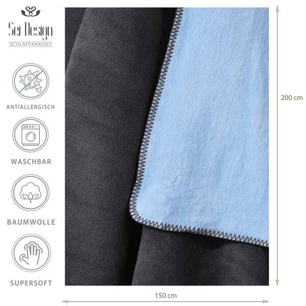 Sei Design Kuscheldecke Kassandra 150x200 | 58% Baumwolle 450 gr /m² Bicolore Dark-Denim Exklusivangebot