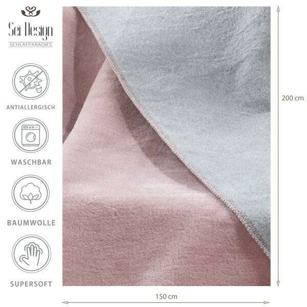Sei Design Kuscheldecke Kassandra 150x200 | 58% Baumwolle 450 gr /m² Bicolore Rose-Grey Preisnachlass