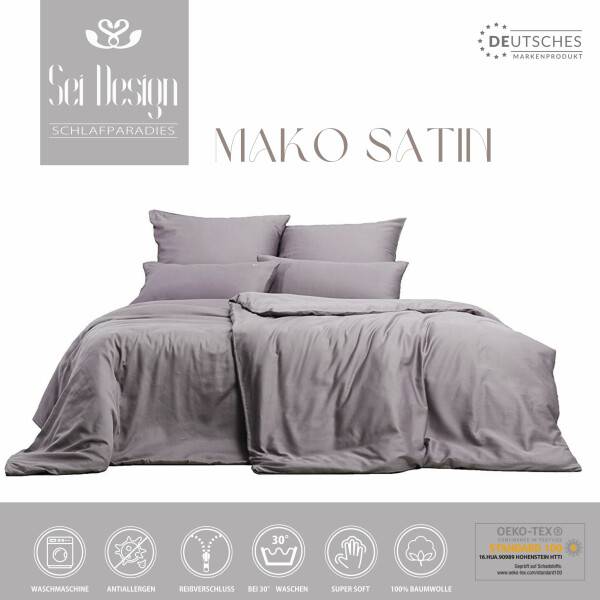Sei Design Sei Design Bettset 200x200 + 2 Stk. 80x80 aus 100% Mako Satin Baumwolle Lilac-Grey Fabrik Onlineshop