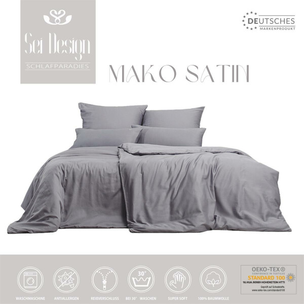 Sei Design Sei Design Bettset Mako Satin 100% Baumwolle Silver-Grey Rabatt