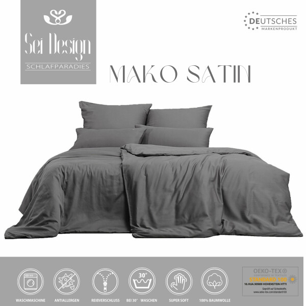 Sei Design Sei Design Bettset Mako Satin 100% Baumwolle Dark-Grey Günstig kaufen