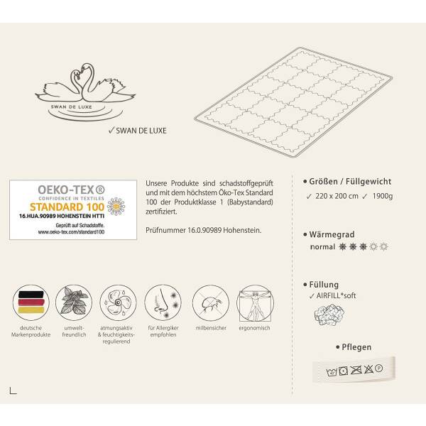Sei Design Winter Bettdecke Air Softfill Collection SWAN DE LUXE, 220x200 Saisonschlussverkauf