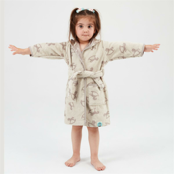 Sei Design Frottee Baby Bademantel | 100% BIO Baumwolle | 6+ bis 3-4 Jahre | Kinder Bademantel Schauckelpferd Zeitlich begrenztes Angebot