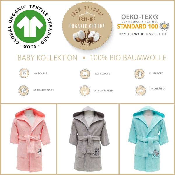 Sei Design Frottee Baby Bademantel | 100% BIO Baumwolle | Kinder Bademantel 98/104 Rosé Exklusive Angebote
