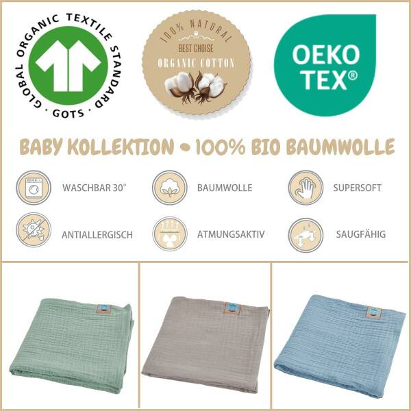 Sei Design Musselin Pucktuch - Babydecke - Mulltuch 3-Pack Set 80x80 Große Rabatte