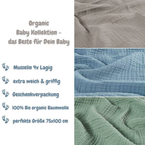 Sei Design Musselin Pucktuch - Babydecke - Mulltuch 3-Pack Set 80x80 Große Rabatte