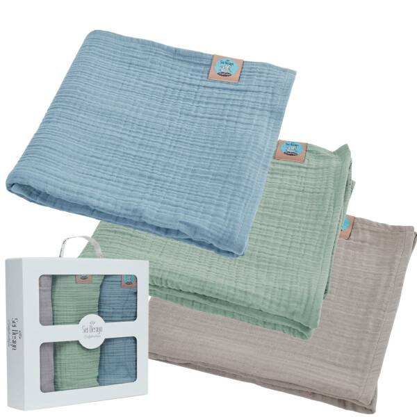 Sei Design Musselin Pucktuch - Babydecke - Mulltuch 3-Pack Set 80x80 Große Rabatte