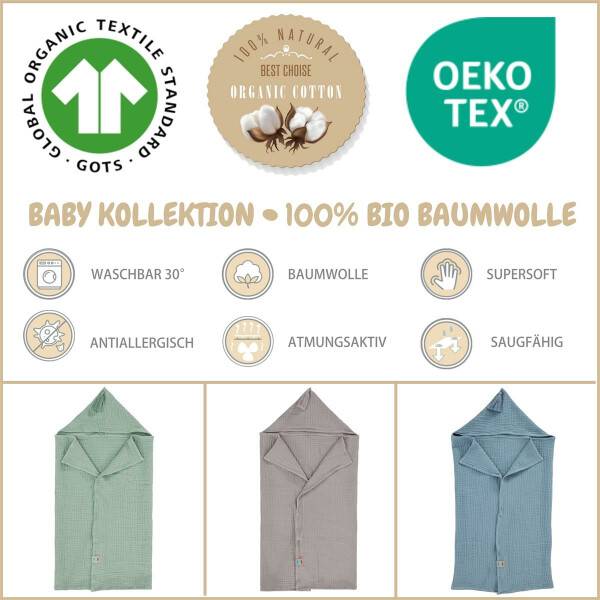 Sei Design Sei Design Musselin Badeponcho aus 100% BIO Baumwolle 75x100 Mint Räumungsverkauf
