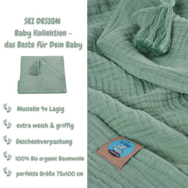 Sei Design Sei Design Musselin Badeponcho aus 100% BIO Baumwolle 75x100 Mint Räumungsverkauf