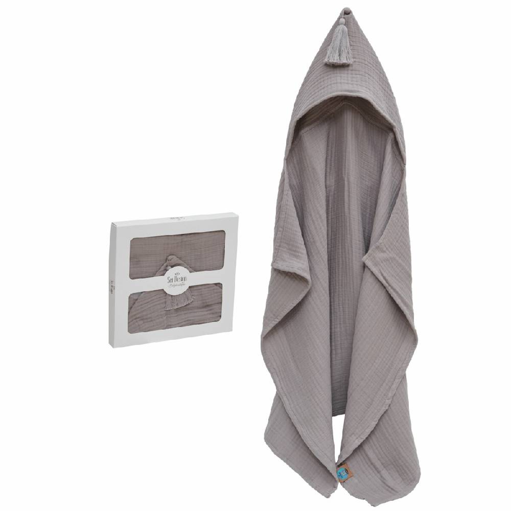 Sei Design Sei Design Musselin Badeponcho aus 100% BIO Baumwolle 75x100 stonegrey Kauf eins, bekomm eins gratis