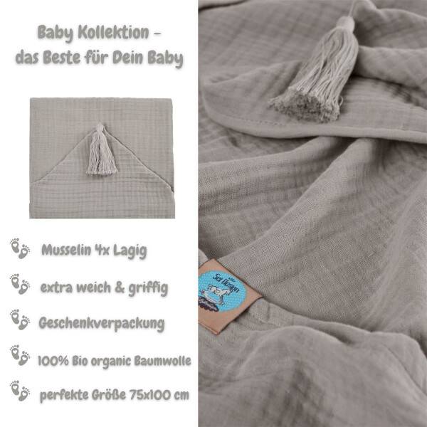 Sei Design Sei Design Musselin Badeponcho aus 100% BIO Baumwolle 75x100 stonegrey Kauf eins, bekomm eins gratis