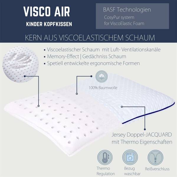 Sei Design Sei Design Visco Air Classic Kinderkopfkissen 50x32x6 mit Memoryeffekt Tägliche Deals