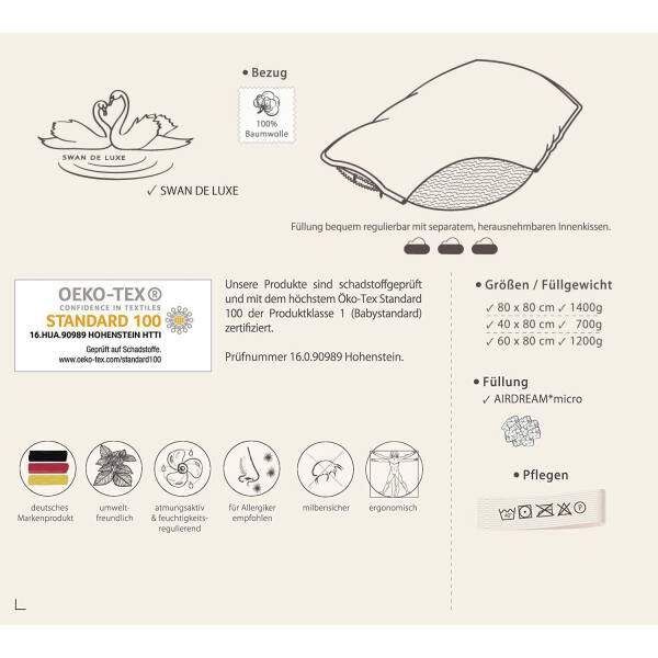 Sei Design Kopfkissen Air Softfill Collection SWAN DE LUXE, 40x80 cm Kostenlose Rückgabe