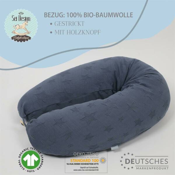 Sei Design Stillkissen 100% Bio Baumwolle 190x30 cm | Füllung EPS Mikroperlen - Bezug gestrickt Denim 2025