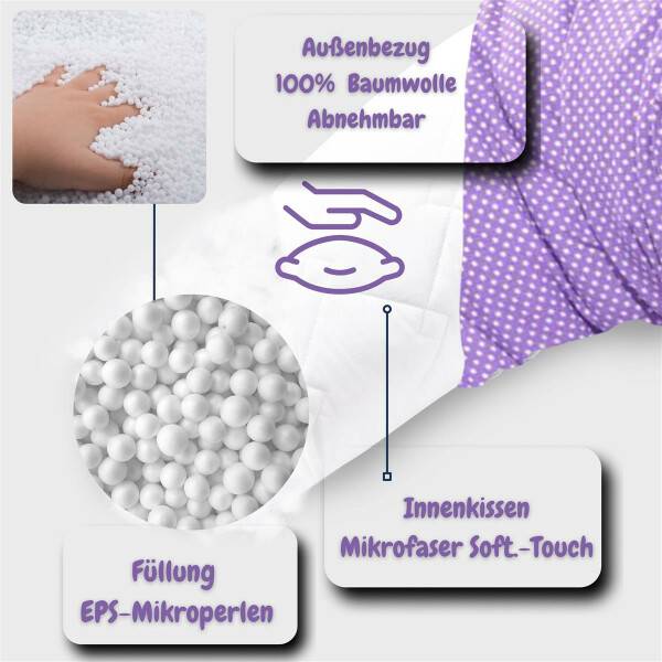 Sei Design Stillkissen 170x30 cm | Füllung EPS Mikroperlen | Bezug 100% Baumwolle | Lila Hotsell