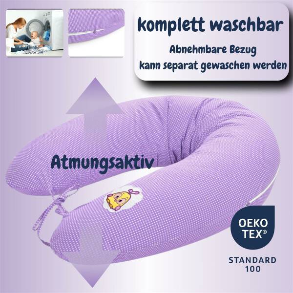 Sei Design Stillkissen 170x30 cm | Füllung Faserbällchen | Bezug 100% Baumwolle | Lila Kücken Fabrikpreis