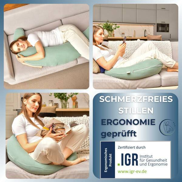 Sei Design Stillkissen 190x30 Musselin denim Füllung Faserbällchen Großer Ausverkauf