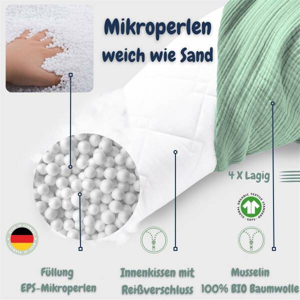 Sei Design Stillkissen 190x30 Musselin mint Füllung Mikroperlen Flash Sale
