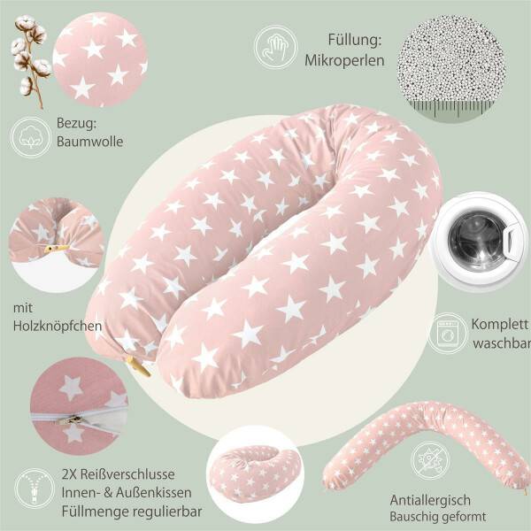 Sei Design Stillkissen 190x30 Sei Design Rosa-Taupe Holzknopf EPS Perlen Online Shopping