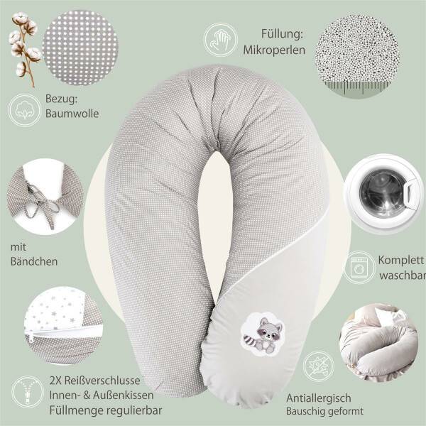 Sei Design Stillkissen 190x30 XXL | Füllung EPS Mikroperlen | Bezug 100% Baumwolle | Taupe-Waschbär Black Friday