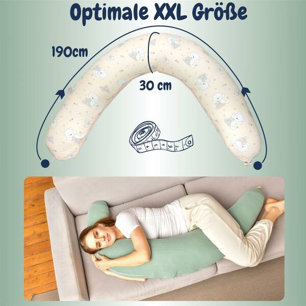 Sei Design Stillkissen 190x30 XXL | Füllung EPS Mikroperlen | Bezug 100% BIO-Baumwolle | Musselin Bärchen Cyber Monday