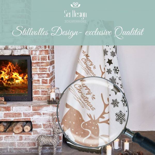 Sei Design Weihnachts Kuscheldecke 150x200 – Zweiseitige Fleece Decke mit Weihnachtlichen Wintermotiven Blitzangebot