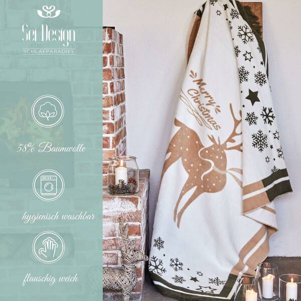 Sei Design Weihnachts Kuscheldecke 150x200 – Zweiseitige Fleece Decke mit Weihnachtlichen Wintermotiven Blitzangebot