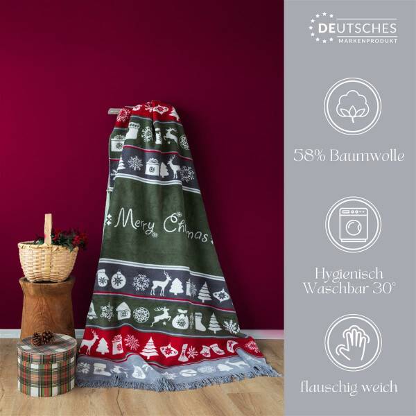 Sei Design Weihnachts Kuscheldecke 150x200 – Zweiseitige Fleece Decke mit Weihnachtlichen Wintermotiven Neuheiten