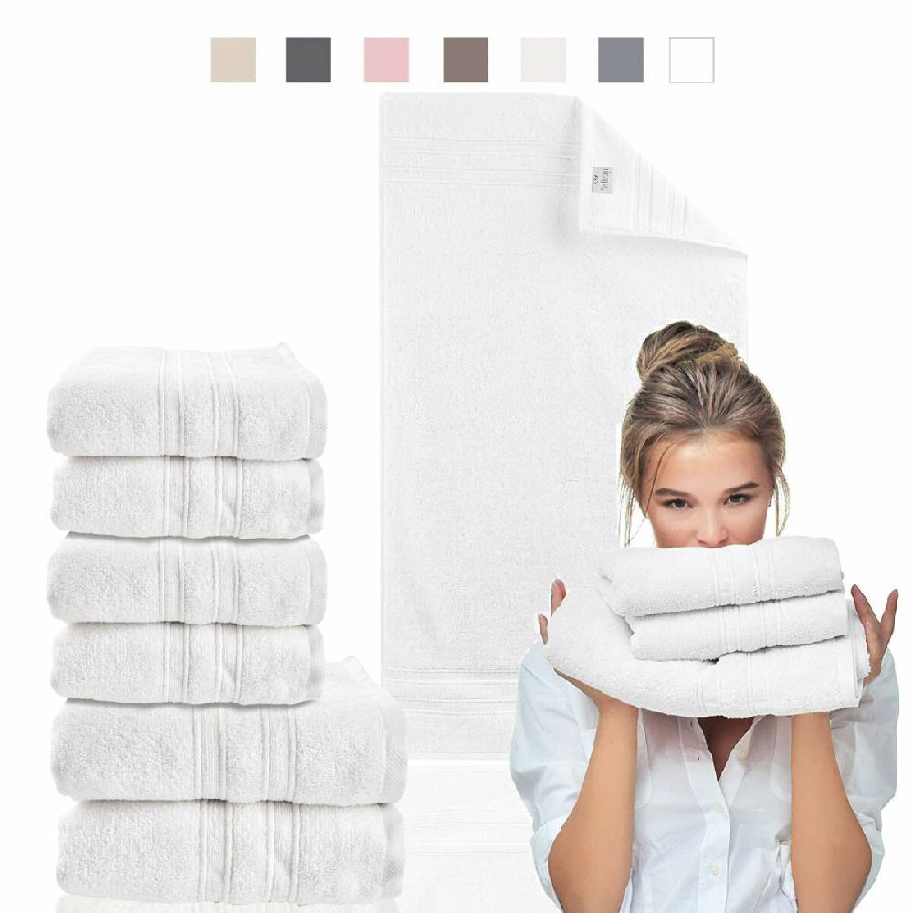 Sei Design Handtuch Set 100% Baumwolle | 4 Stück 50x100 + 2 Stück 70x140 | Luxus Frottee AQUA FIBRO Weiß Riesige Ersparnisse