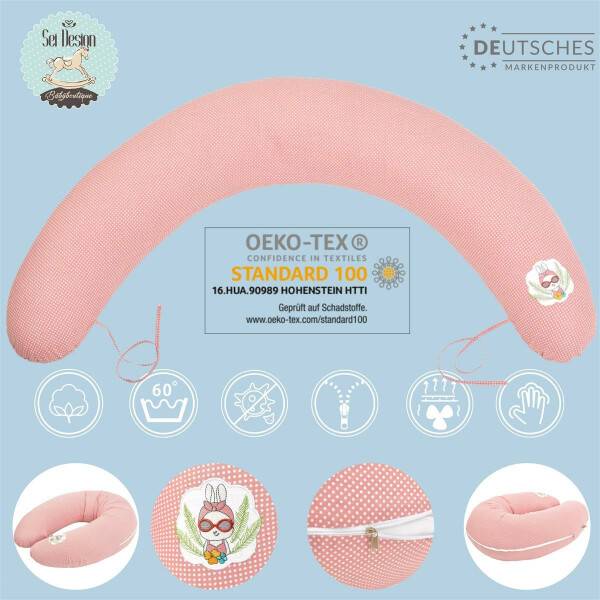 Sei Design SET Stillkissen 170x30 + 1x Extra Bezug | Füllung EPS Mikroperlen | Hase mit Sonnenbrille Wochenangebot