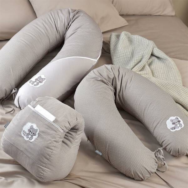 Sei Design SET Stillkissen 170x30 + 1x Extra Bezug | Füllung EPS Mikroperlen | Taupe-Waschbär Pünktchen Letzte 3 Tage