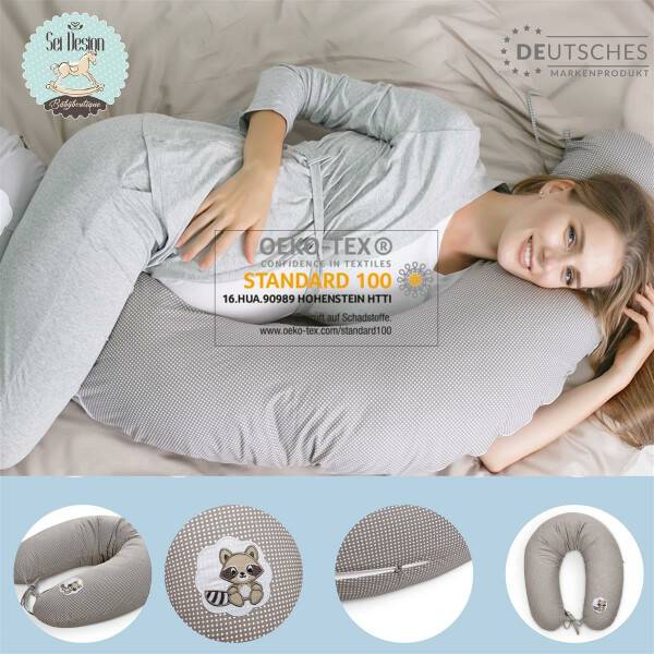 Sei Design SET Stillkissen 170x30 + 1x Extra Bezug | Füllung Faserbällchen | Taupe-Waschbär Nur für heute