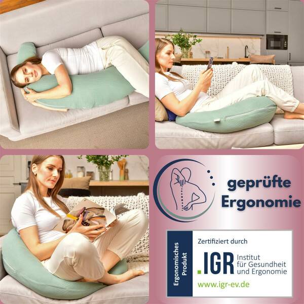 Sei Design Stillkissen 190x30 XXL | Füllung EPS Mikroperlen | Bezug 100% BIO-Baumwolle | Musselin Berry Blush Bis zu 55% Rabatt