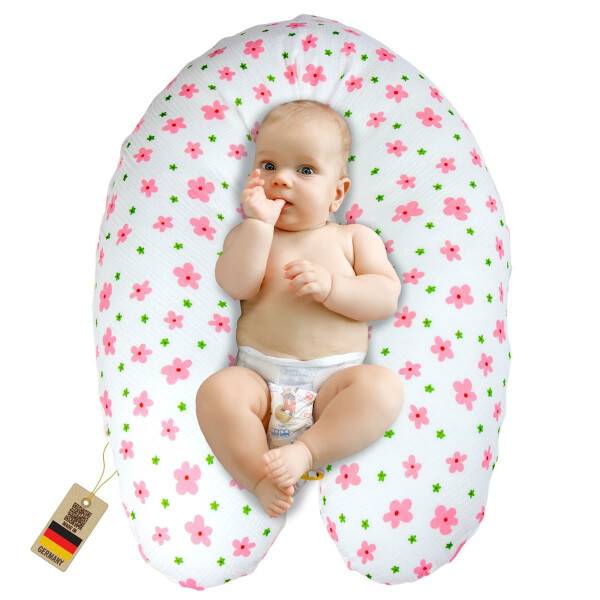 Sei Design Stillkissen 190x30 XXL | Füllung EPS Mikroperlen | Bezug 100% BIO-Baumwolle | Musselin Blume Rosa Discount Store für neue Produkte