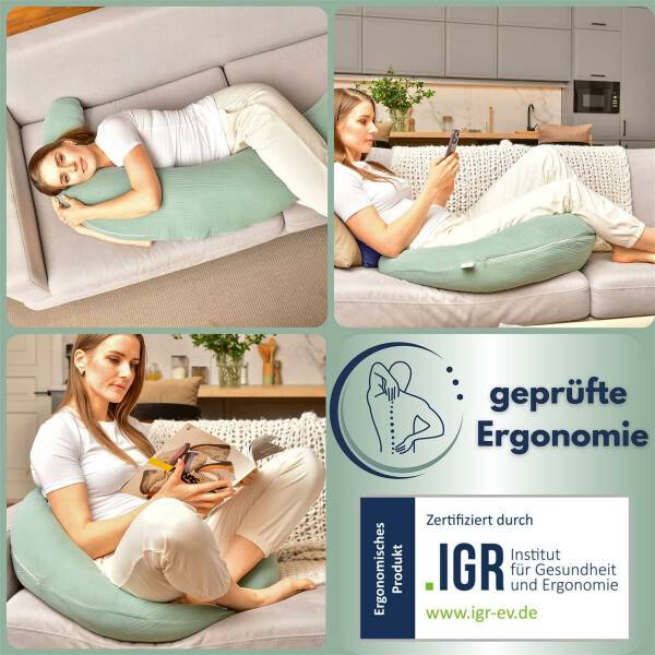 Sei Design Stillkissen 190x30 XXL | Füllung EPS Mikroperlen | Bezug 100% BIO-Baumwolle | Musselin taupe Riesige Rabatte