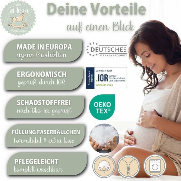 Sei Design Stillkissen 190x30 XXL | Füllung Faserbällchen | Bezug 100% Baumwolle | Krone Mint Fabrikladen