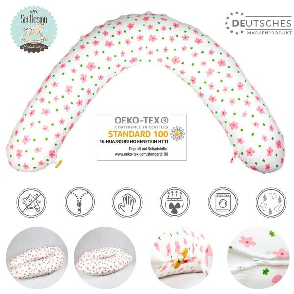Sei Design Stillkissen 190x30 XXL | Füllung Faserbällchen | Bezug 100% BIO-Baumwolle | Musselin Blume Rosa Im Verkauf